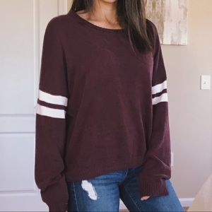 Maroon Varsity Striped Slouchy Sweater